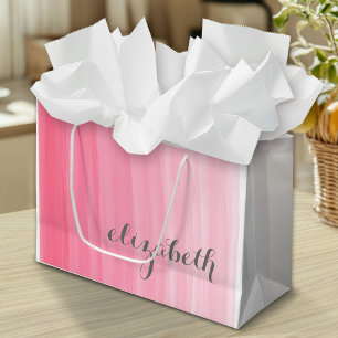 Grand Sac Cadeau Aquarelle rose Ombre feminine Monogramme Nom