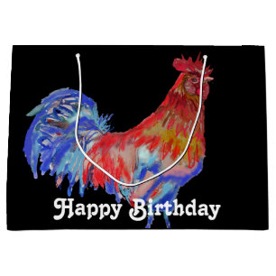 Grand Sac Cadeau Aquarelle rouge Coq Moyens Anniversaire Noir