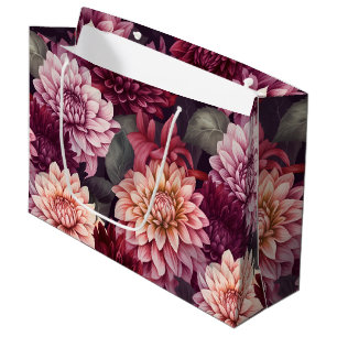 Grand Sac Cadeau Aquarelle Rouge rose Dahlia Motif Design