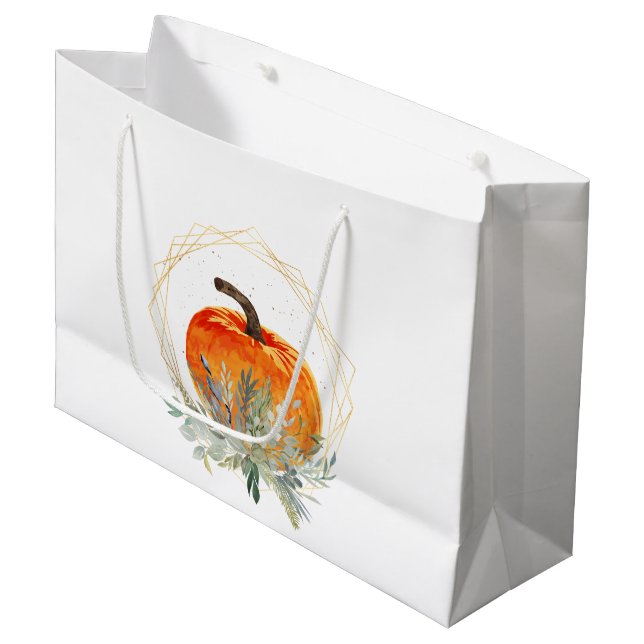 Grand Sac Cadeau Aquarelle Rustique Citrouille Automne (Devant Angle)