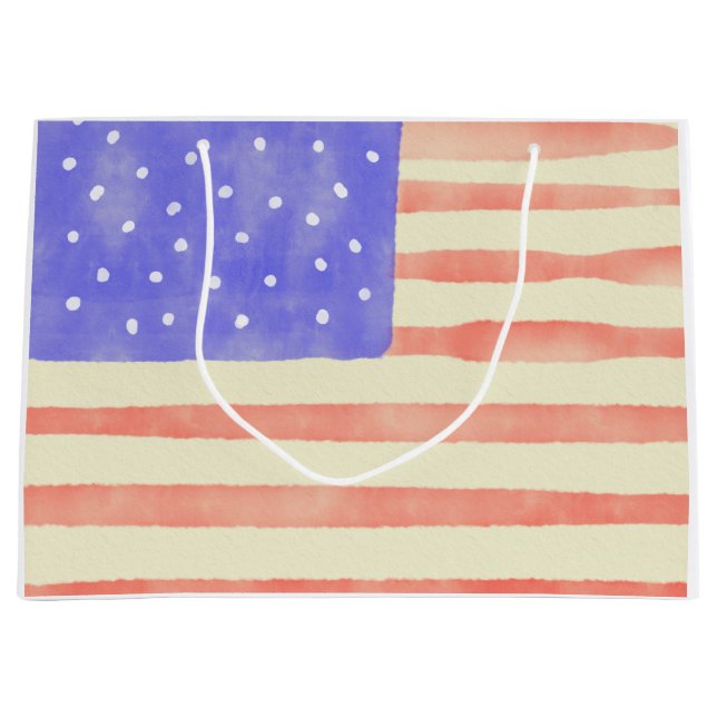 Grand Sac Cadeau Aquarelle rustique USA drapeau américain (Devant)