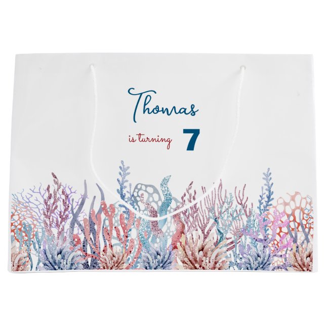 Grand Sac Cadeau Aquarelle sous l'anniversaire de enfant marin (Devant)