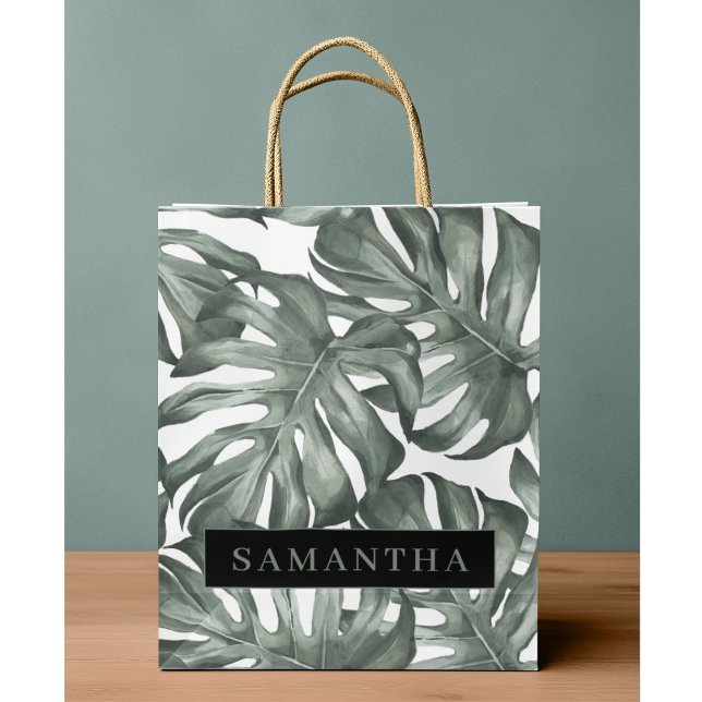 Grand Sac Cadeau Aquarelle tropicale Oasis moderne Feuille Motif (Créateur téléchargé)
