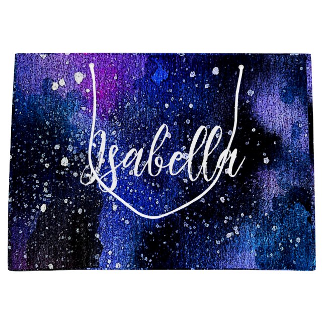 Grand Sac Cadeau Aquarelle violet Univers (Devant)