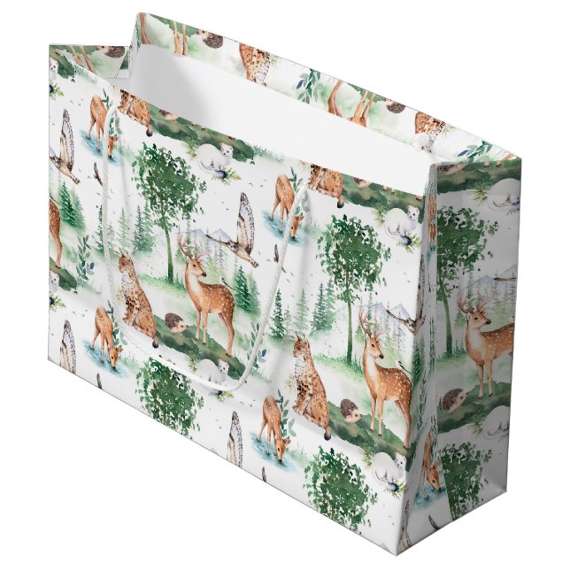 Grand Sac Cadeau Aquarelle Woodland Baby Motif animal (Devant Angle)