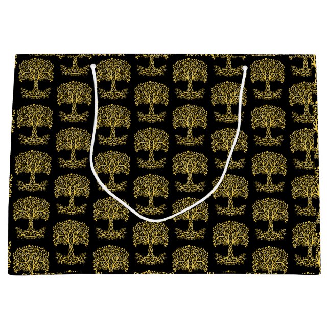 Grand Sac Cadeau Arbre Celtique Jaune (Devant)