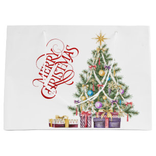 Grand Sac Cadeau Arbre de Noël avec l'étoile d'or et présente