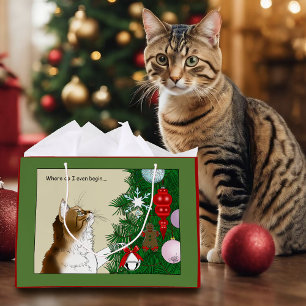 Grand Sac Cadeau Arbre de Noël Calico Cat Ornements Drôle
