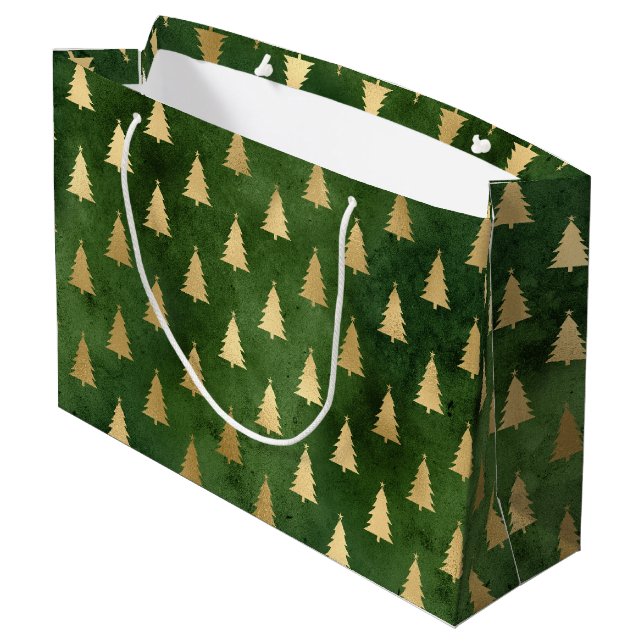 Grand Sac Cadeau Arbre de Noël d'hiver Festive Green et Gold Foil (Dos Angle)