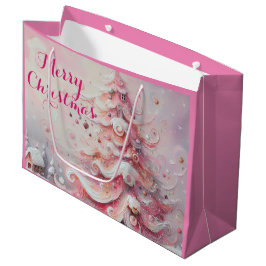 Grand Sac Cadeau Arbre de Noël impressionniste Whimsical rose