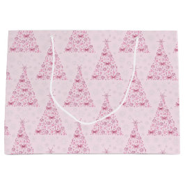 Grand Sac Cadeau Arbre de Noël rose
