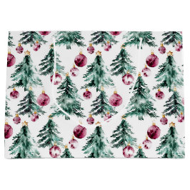 Grand Sac Cadeau Arbres de Noël Bourgogne verte