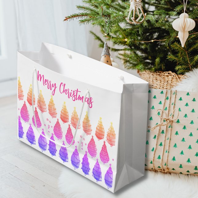 Grand Sac Cadeau Arbres de Noël rose (Créateur téléchargé)