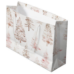Grand Sac Cadeau Arbres de Noël rose vif