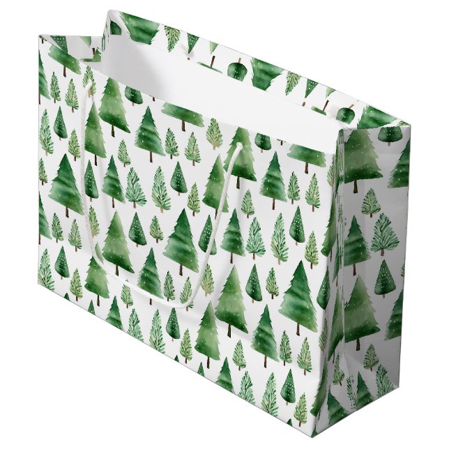 Grand Sac Cadeau Arbres de Noël verts (Devant Angle)