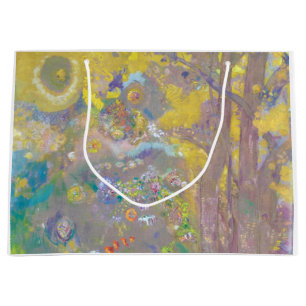 Grand Sac Cadeau Arbres sur Arrière - plan Jaune, Redon