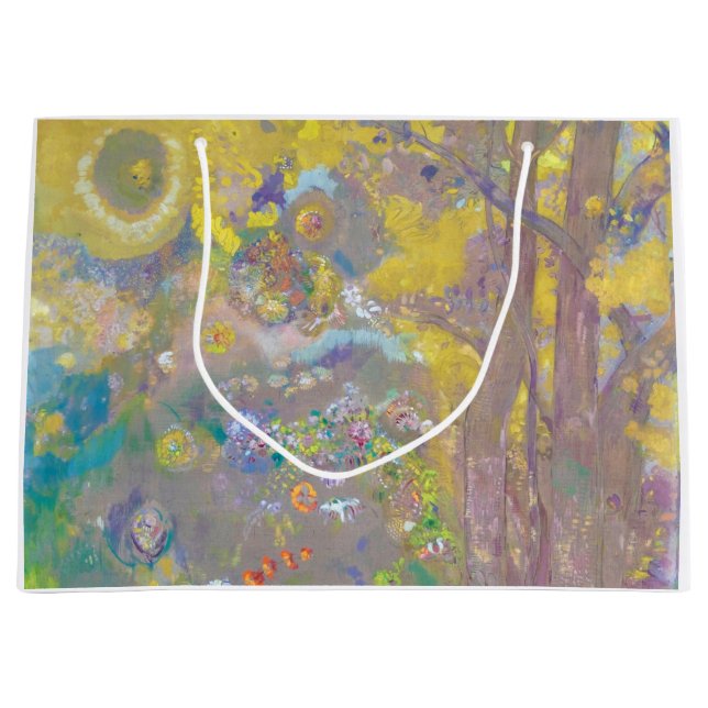 Grand Sac Cadeau Arbres sur Arrière - plan Jaune, Redon (Devant)