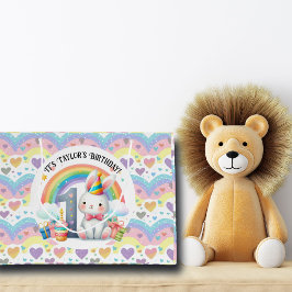 Grand Sac Cadeau Arc-en-ciel coloré et Bunny 1er anniversaire fête