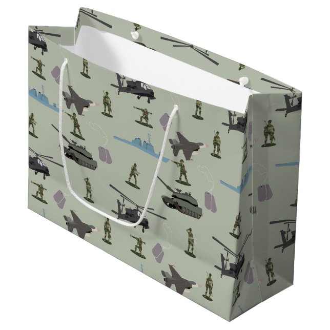 Grand Sac Cadeau Army Military Camouflage Green Camo Birthday (Devant Angle)