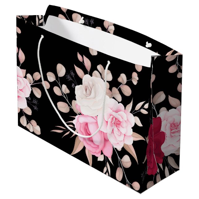 Grand Sac Cadeau arrière - plan à fleurs rouge rose (Dos Angle)