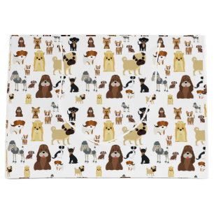 Grand Sac Cadeau arrière - plan blanc chien motif