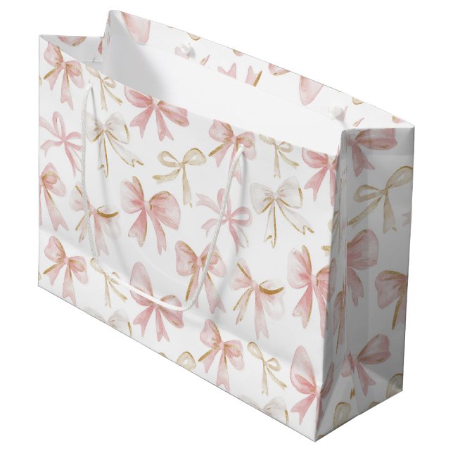 Grand Sac Cadeau Arrosoir Bébé Rubans Rose Fille (Devant Angle)