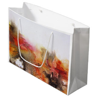 Grand Sac Cadeau Art Abstrait rouge Brown orange blanc