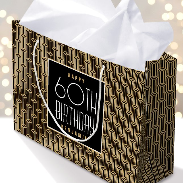 Grand Sac Cadeau Art Deco Any Age Birthday Name Black Gold Elegant (Créateur téléchargé)