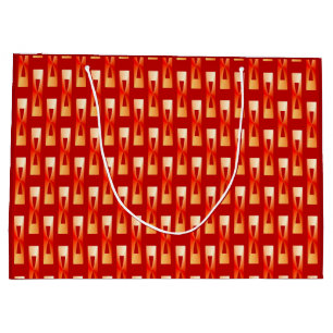 Grand Sac Cadeau Art Déco Géométrique métallique - Rouge et Corail