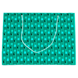 Grand Sac Cadeau Art Déco Géométrique Métallisé - Paon et sarcelle