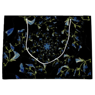 Grand Sac Cadeau Art fractal bleu et noir Sage