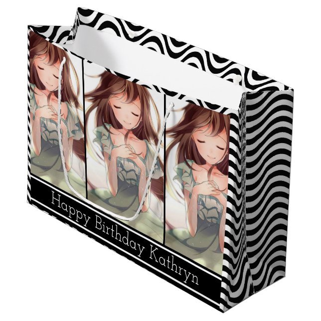 Grand Sac Cadeau Art manga personnalisé "Jenny" (Devant Angle)