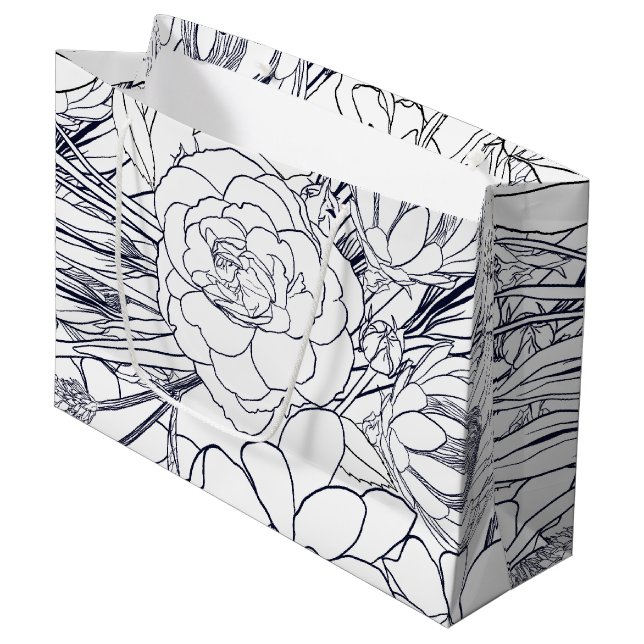 Grand Sac Cadeau Art Moderne Ligne Main Tirée Floral Girly Design (Devant Angle)