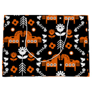 Grand Sac Cadeau Art populaire de cheval scandinave
