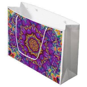 Grand Sac Cadeau Art pourpre de kaléidoscope d'arc-en-ciel de fleu