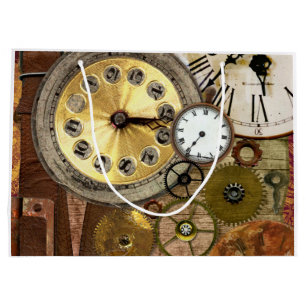 Grand Sac Cadeau Art rouillé de Steampunk d'horloges vieil