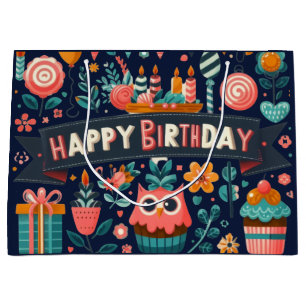 Grand Sac Cadeau Artisanat folklorique fantaisiste Joyeux Anniversa