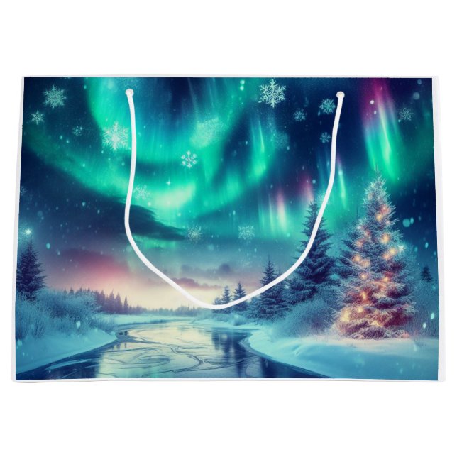 Grand Sac Cadeau aurora borealis/Noël/hiver (Devant)