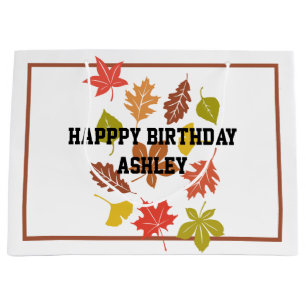 Grand Sac Cadeau Automne Feuilles d'automne Aquarelle Orange Vert