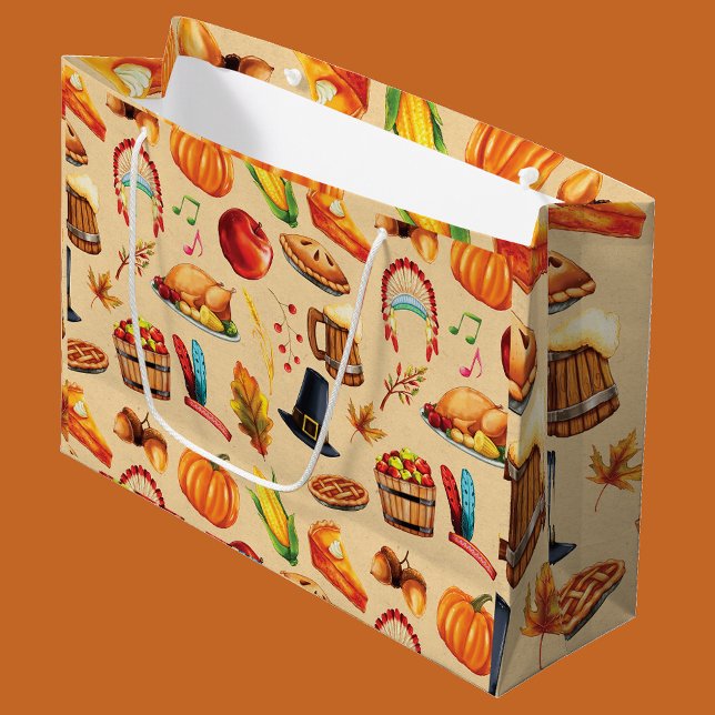 Grand Sac Cadeau Automne Thankgiving Dîner Turquie (Créateur téléchargé)