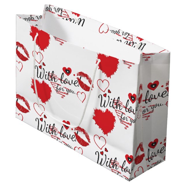 Grand Sac Cadeau Avec amour pour vous, Saint Valentin (Devant Angle)