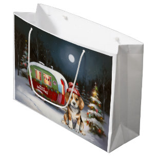 Grand Sac Cadeau Aventure de Noël de la caravane du Beagle d'hiver