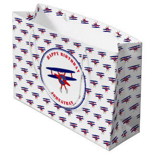 Grand Sac Cadeau Avions rouges et bleus Personnalisé Anniversaire