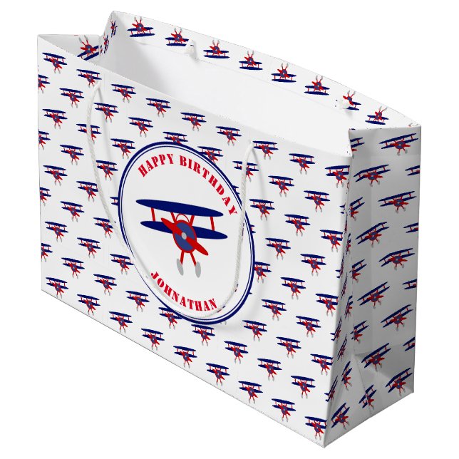 Grand Sac Cadeau Avions rouges et bleus Personnalisé Anniversaire G (Dos Angle)