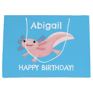 Grand Sac Cadeau axolotl rose pâle
