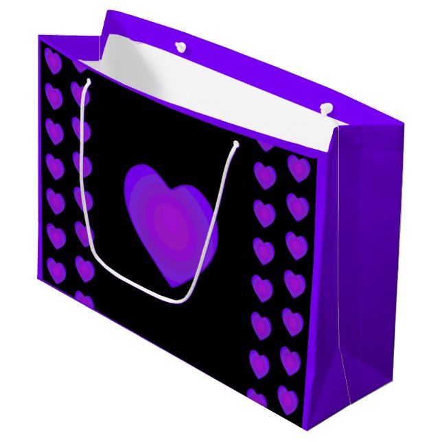 Grand Sac Cadeau B&W Purple Hearts Beating (Devant Angle)