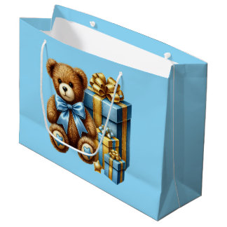 Grand Sac Cadeau Baby Blue Teddy Bear