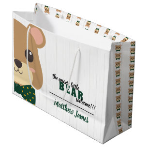 Grand Sac Cadeau Baby Boy Bear Green & Gold