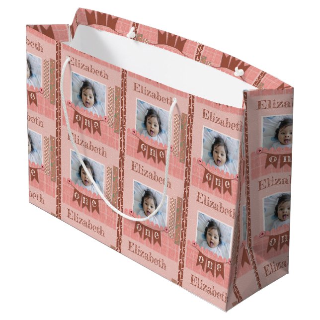 Grand Sac Cadeau Baby Girl 1er Anniversaire Pink Scrapbook Grand Ca (Dos Angle)