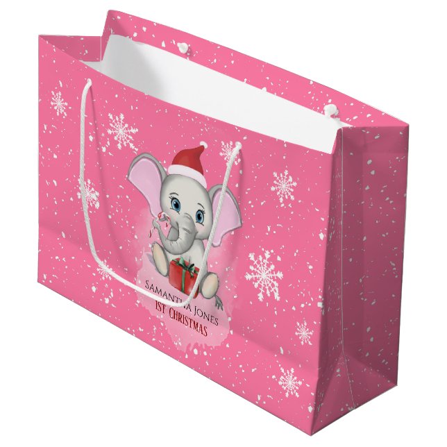 Grand Sac Cadeau Baby Girl First Christmas Jote Elephant Holidays (Devant Angle)
